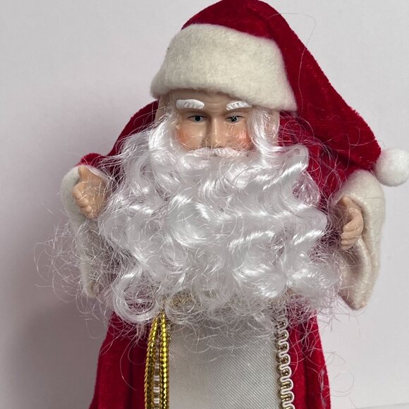 Vintage Christmas Santa Claus Tree Topper 9" Red Velvet Robe Saint Nick Holiday - Picture 2 of 8